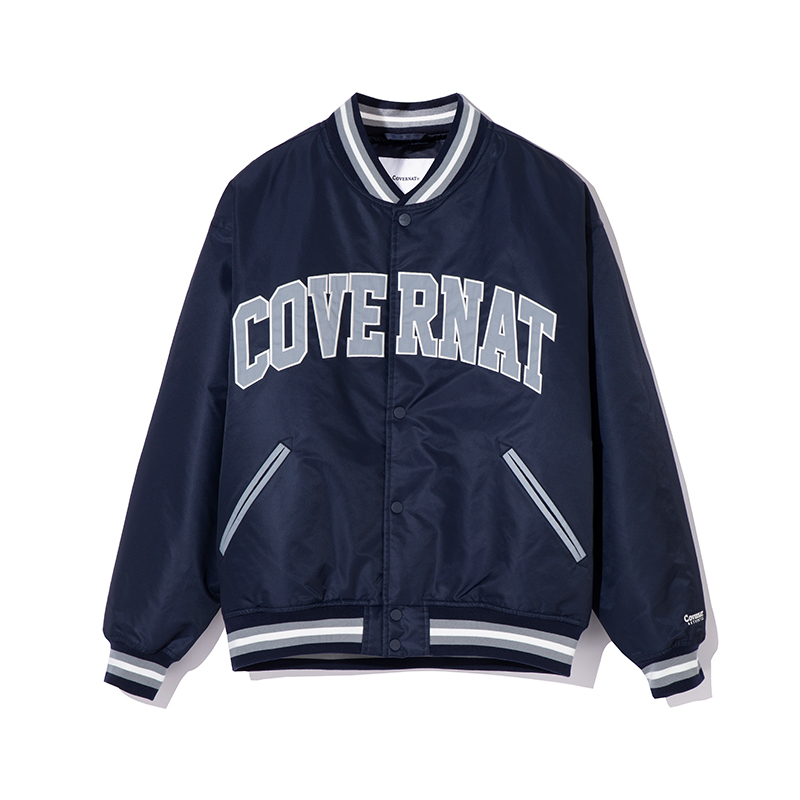COVERNAT FW24 Blue Casual Baseball Jacket Unisex Retro Streetwear Style. CO2403JK01NA
