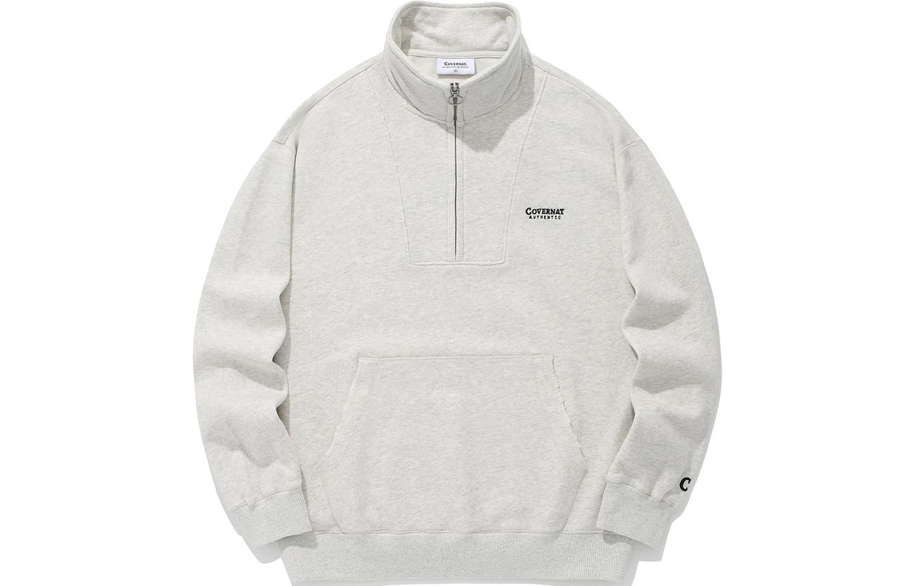 COVERNAT FW24 Distressed Half-Zip Pullover Casual Sweatshirt Gray (). CO2401CR08OT