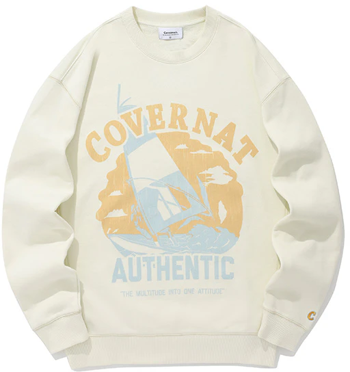 covernat-fw-24-letter-sailboat-print-ivory-white-unisex-cozy-sweatshirt-co-2401-cr-09-iv