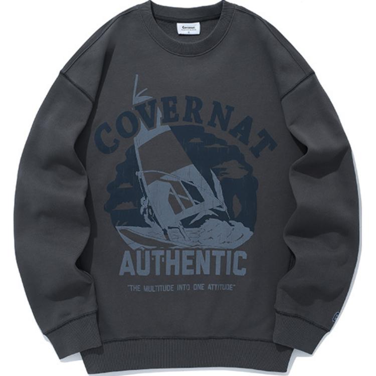 COVERNAT FW24 Sailboat Graphic Crewneck Sweatshirt Charcoal Grey Unisex CO2401CR09CH