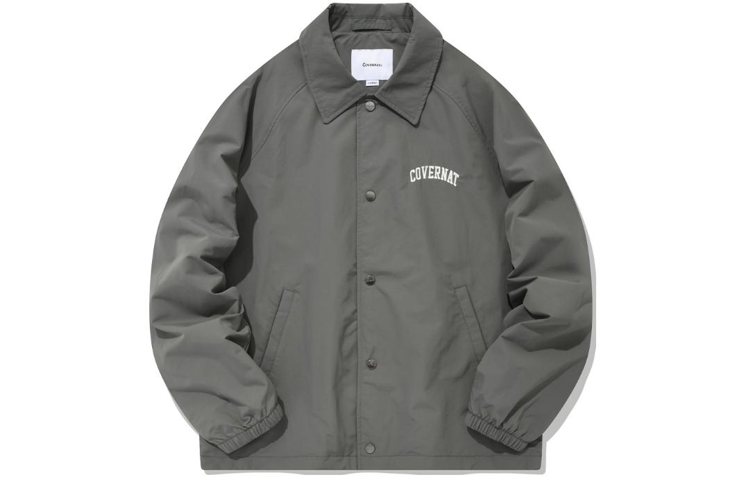 COVERNAT Gray Jacket with Embroidered Letter Pattern and Single-Breasted Design CO2201JK07SY