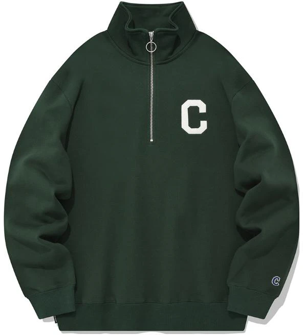 covernat-green-half-zip-pullover-sweatshirt-with-letter-print-unisex-co-2301-cr-11-bg
