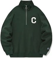 COVERNAT Green Half-Zip Pullover Sweatshirt with Letter Print Unisex CO2301CR11BG COVERNAT Green Half-Zip Pullover Sweatshirt with Letter Print Unisex CO2301CR11BG