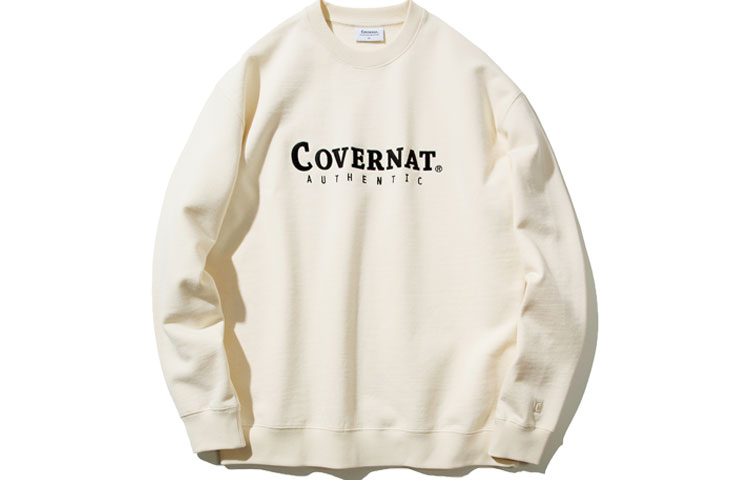 COVERNAT Ivory White Logo Print Crewneck Sweatshirt Unisex Loose Fit. CO2000CR02IV
