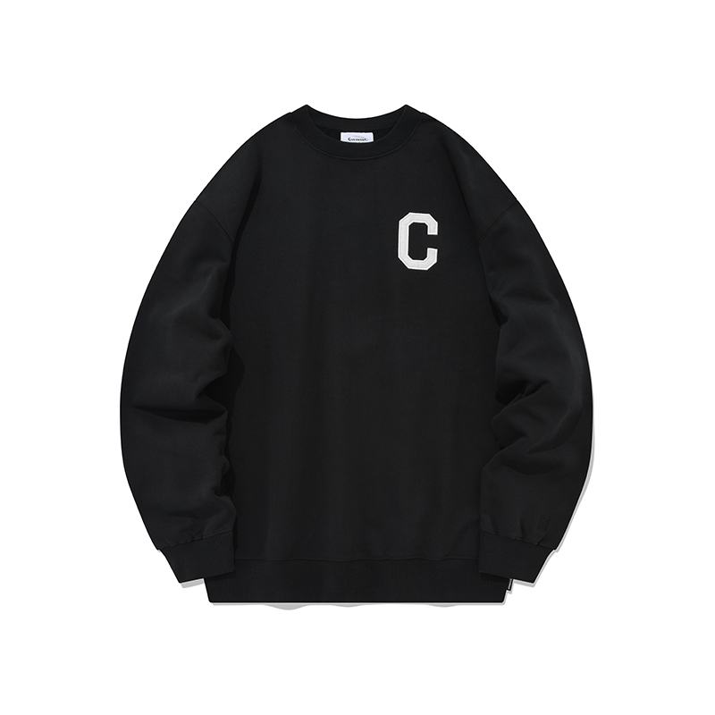 COVERNAT Korea Classic Embroidered 'C' Oversized Unisex Cotton Sweatshirt. CO0000CR01BK