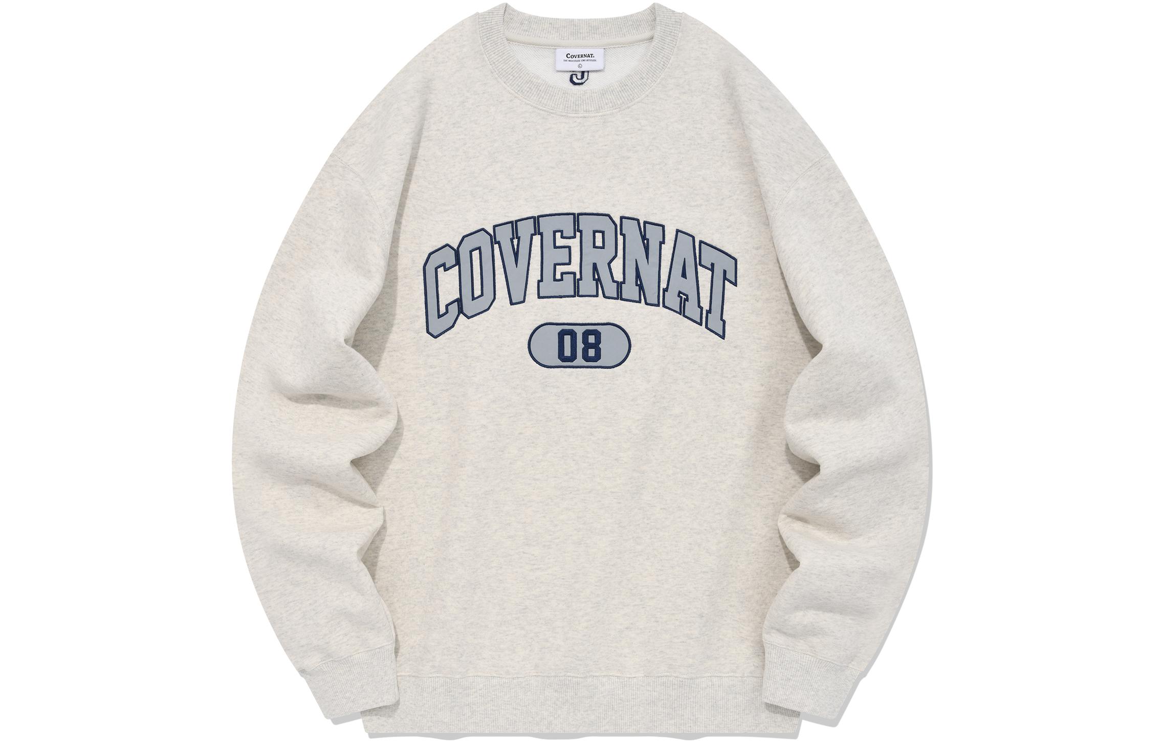 COVERNAT Letter Logo Crewneck Oversized Long Sleeve Sweatshirt Oatmeal Unisex CO2401CR12OT
