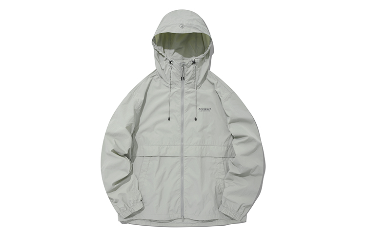 COVERNAT Logo Embroidered Windbreaker Hoodie Jacket Unisex Light Gray CO2201JK15LG