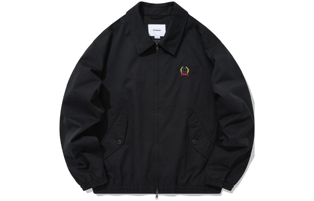 COVERNAT Logo Embroidered Zip-Up Collar Jacket Black ( Plain Design) CO2201JK04BK