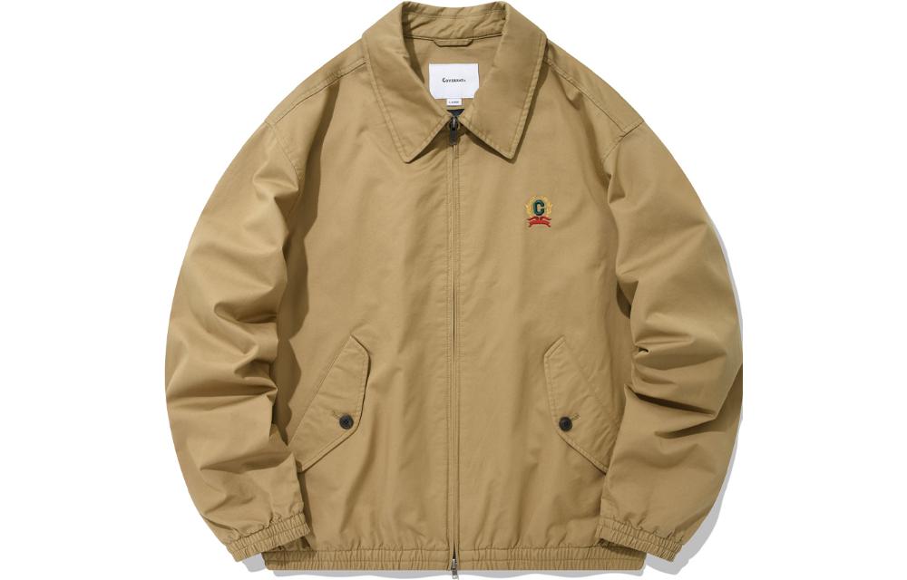 COVERNAT Logo Embroidered Zip-Up Polo Collar Jacket Beige (). CO2201JK04BE