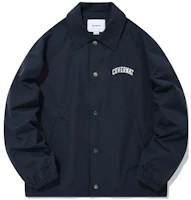 COVERNAT Navy Blue Embroidered Lettering Collared Button-Up Jacket. CO2201JK07NA COVERNAT Navy Blue Embroidered Lettering Collared Button-Up Jacket. CO2201JK07NA