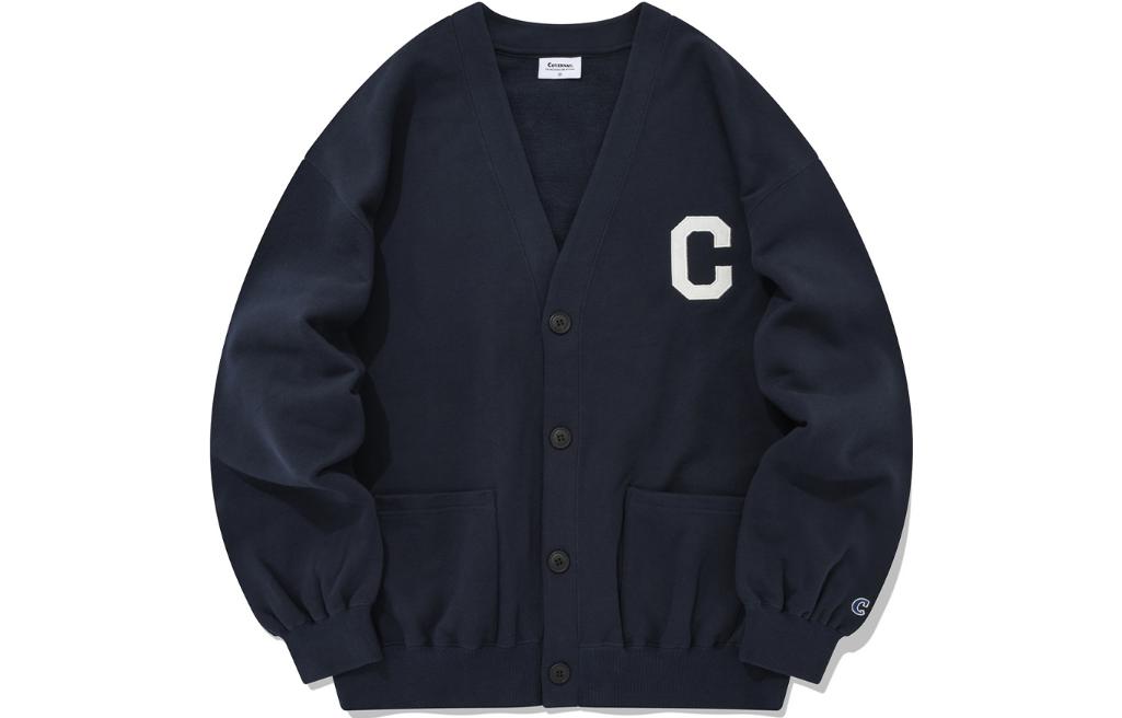 COVERNAT Navy Blue V-Neck Letter Print Button-Up Jacket CO2203JK44NA