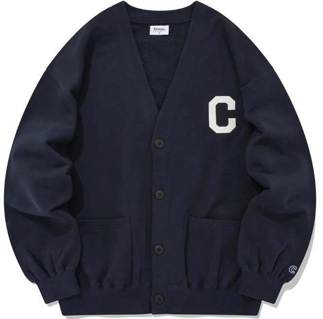 covernat-navy-blue-v-neck-letter-print-button-up-jacket-co-2203-jk-44-na