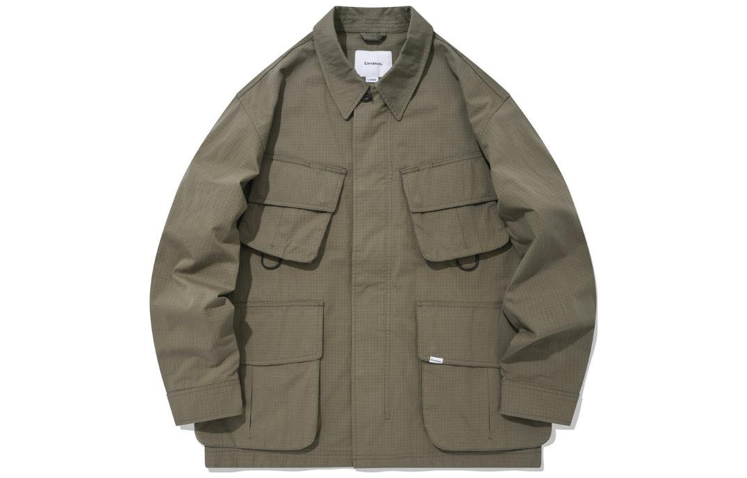 COVERNAT Olive Multi-Pocket Zip-Up Collared Jacket Unisex CO2201JK03OL