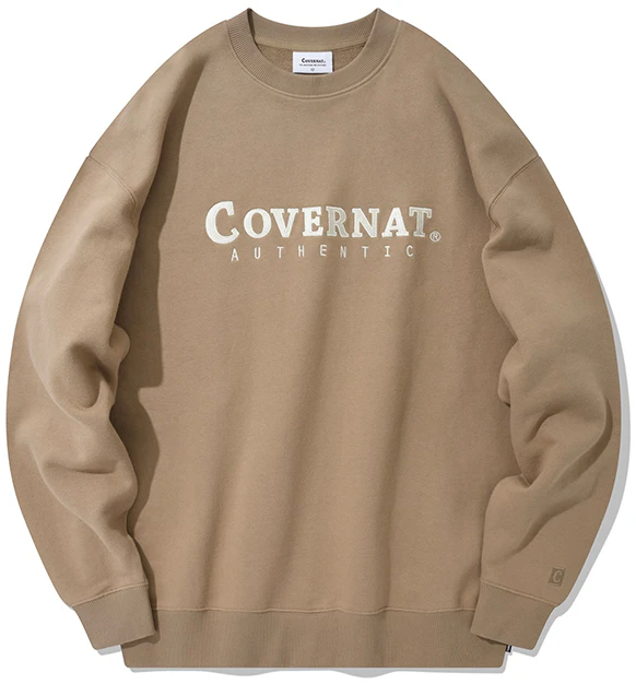 covernat-oversized-embroidered-logo-crewneck-sweatshirt-beige-unisex-fall-casual-co-0000-cr-02-be
