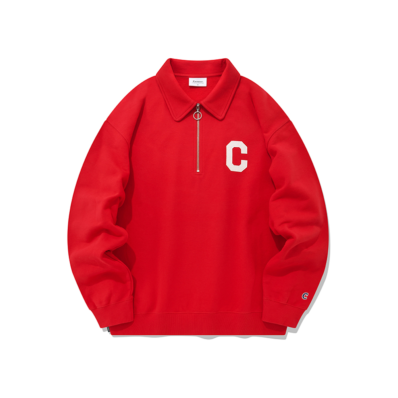 COVERNAT Red Pullover Zip-Up Logo Patch Sweatshirt Unisex CO2203CR06RD