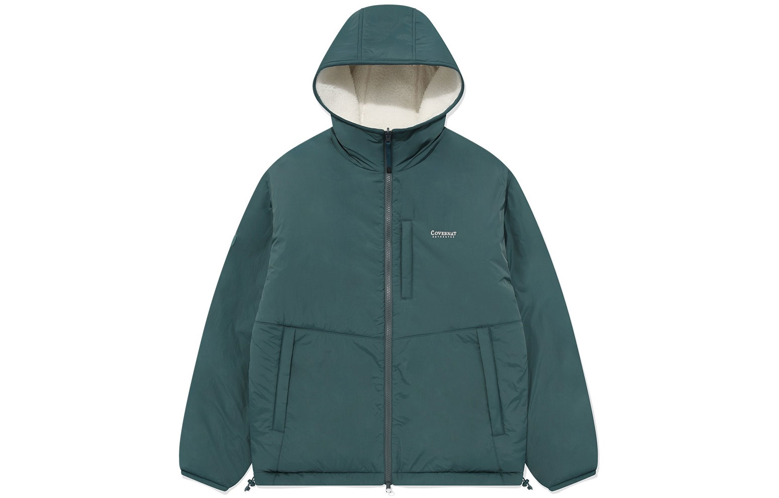 COVERNAT Reversible Letter Print Patchwork Jacket Unisex Green/White. CO2303JK19WH