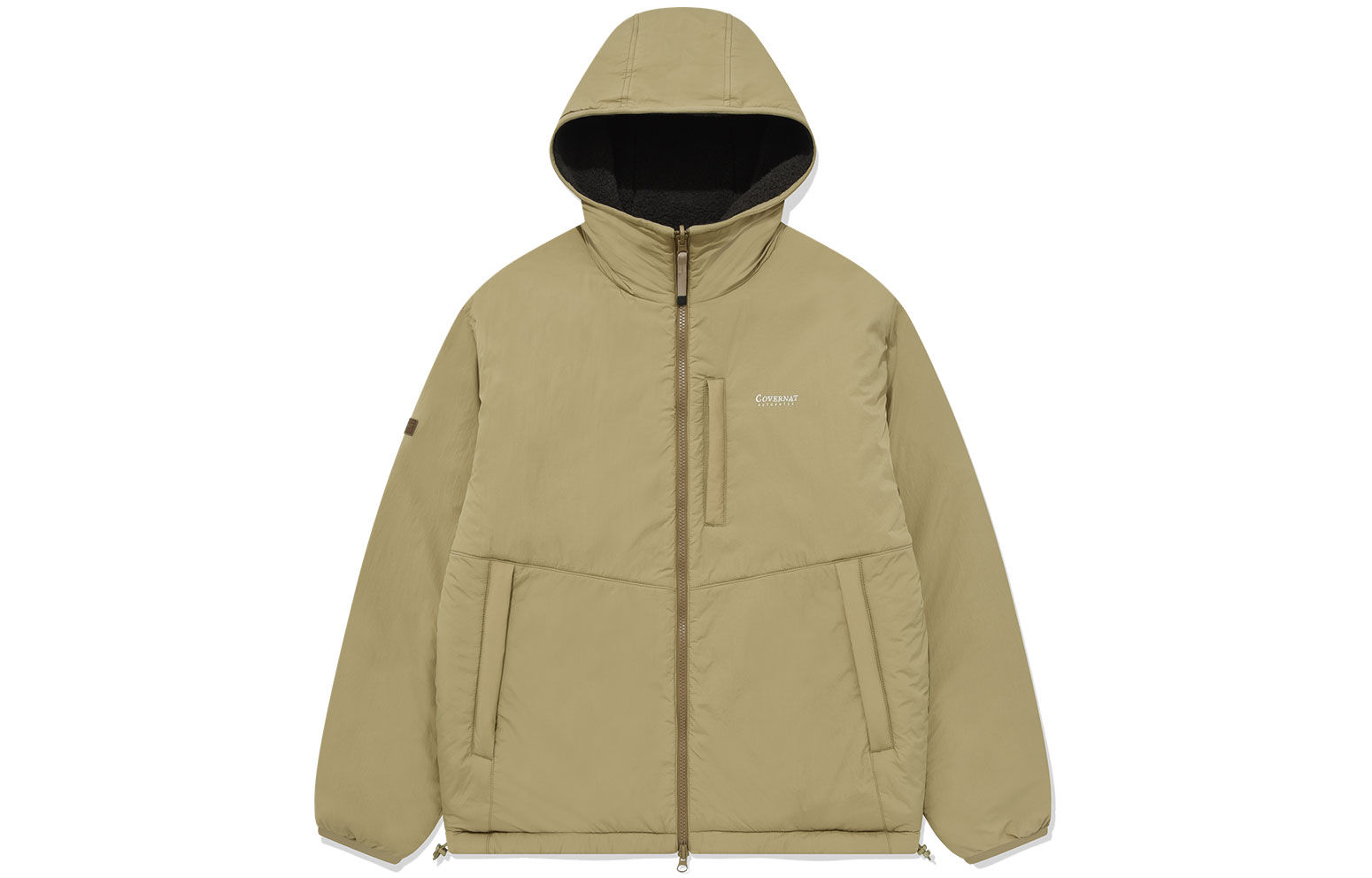 COVERNAT Reversible Letter Print Patchwork Long Sleeve Jacket Black/Khaki Unisex CO2303JK19KH