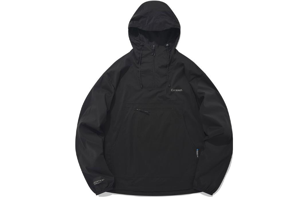 COVERNAT Solid Color Drawstring Pullover Hoodie Jacket Unisex BLACK CO2201JK18BK