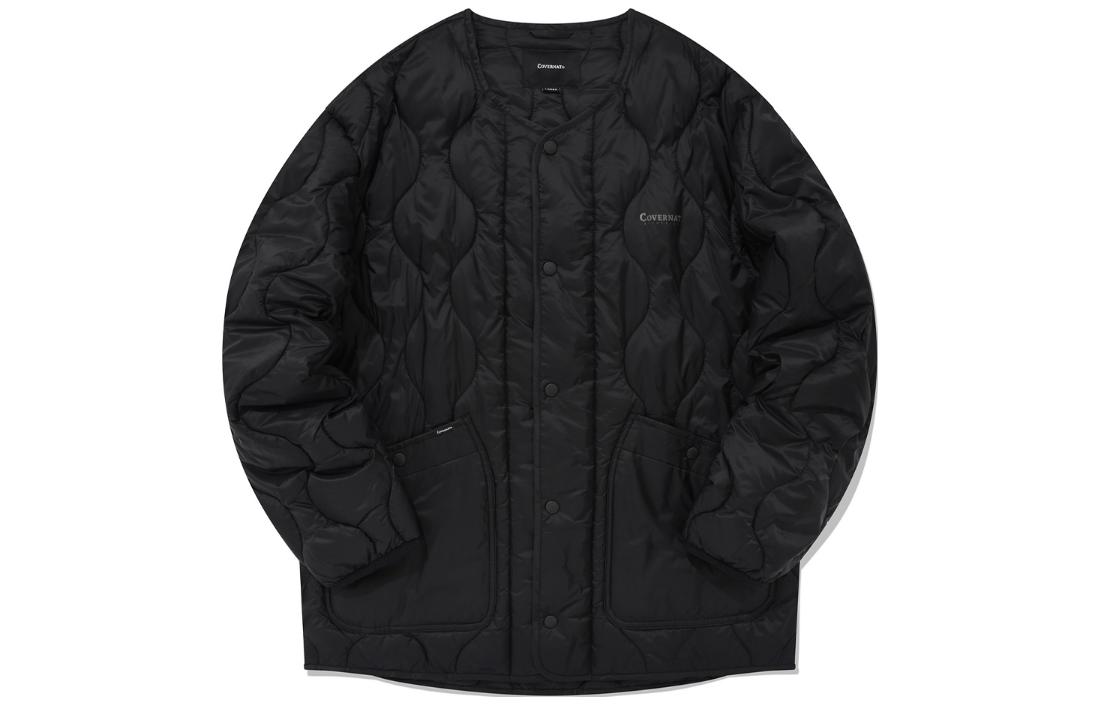 COVERNAT Solid Color Quilted Round Neck Jacket Black CO2203JK24BK