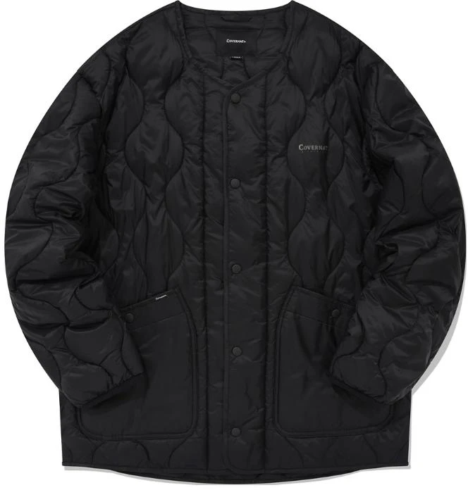 covernat-solid-color-quilted-round-neck-jacket-black-co-2203-jk-24-bk