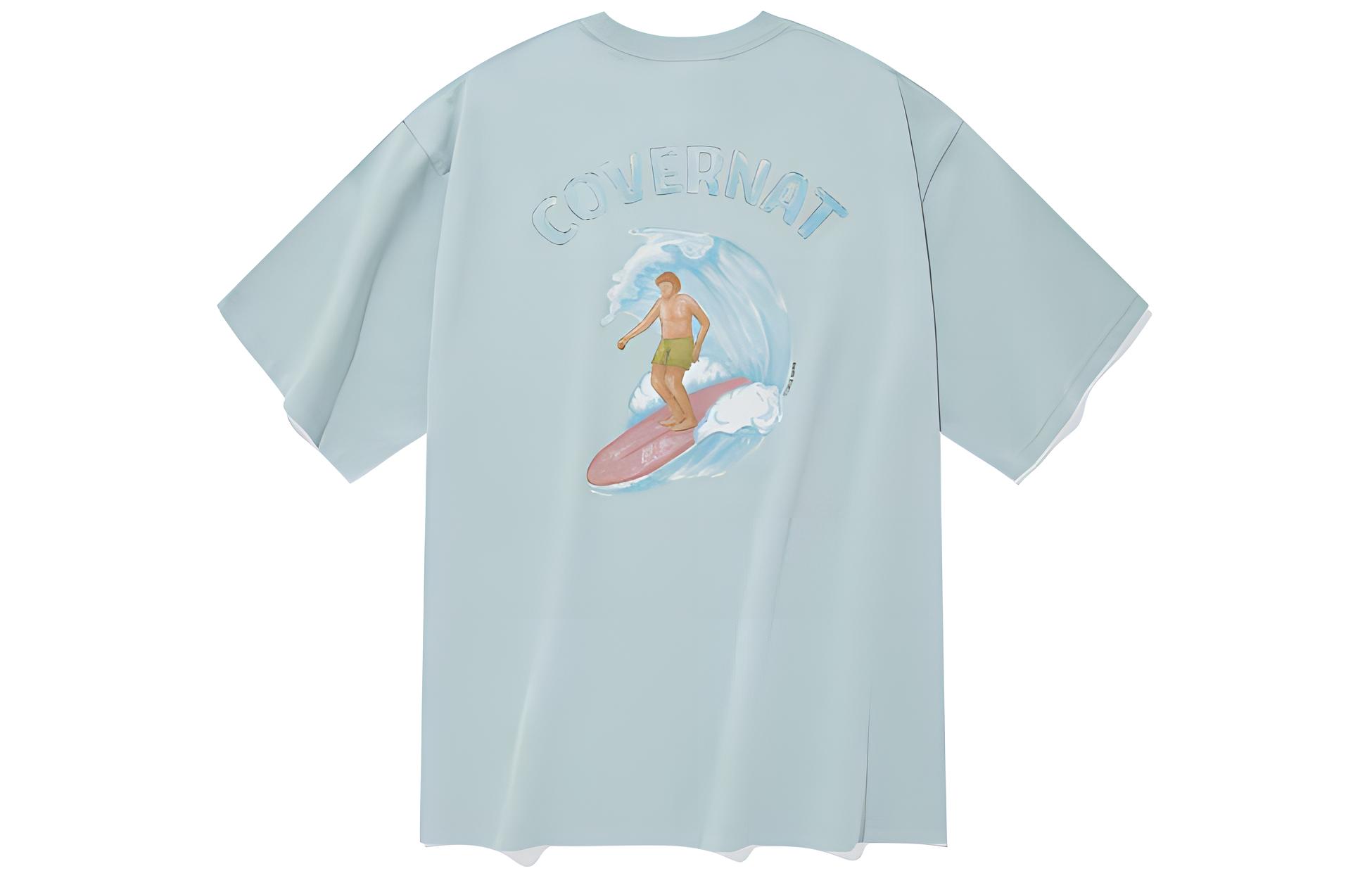 COVERNAT SS22 Graphic Surfer Unisex Crewneck T-Shirt Blue. CO2202ST26BL