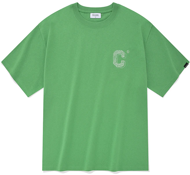 covernat-ss-23-acid-green-c-logo-cotton-t-shirt-unisex-streetwear-classic-co-2302-st-13-sp