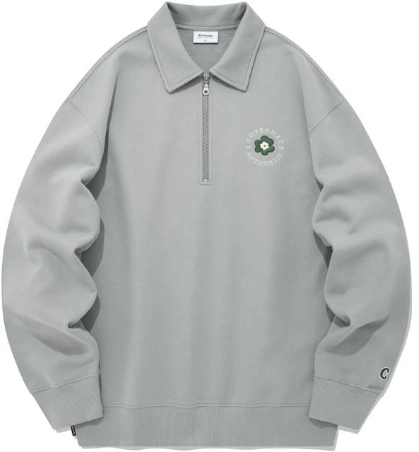 covernat-ss-23-clover-pattern-half-zip-pullover-sweatshirt-mint-unisex-co-2301-cr-12-mi
