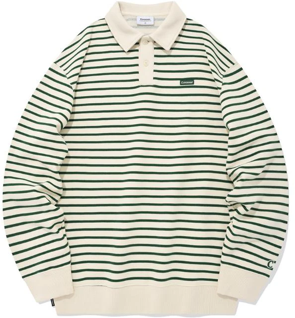 covernat-ss-23-cream-striped-pullover-collared-sweatshirt-unisex-relaxed-fit-co-2301-cr-09-cm