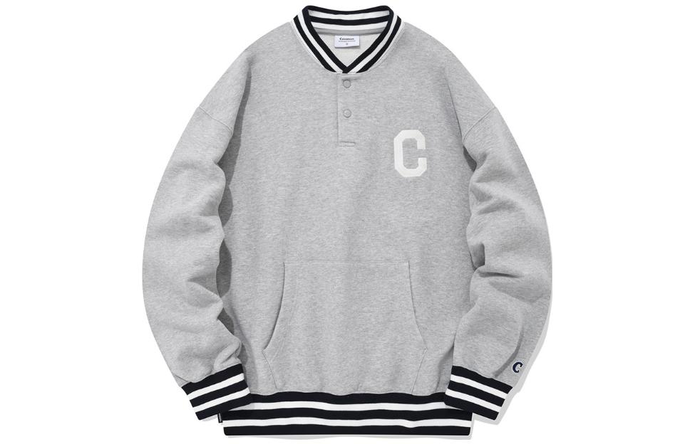 COVERNAT SS23 Letter Graphic Baseball Collar Pullover Sweatshirt Unisex Gray CO2301CR14MG