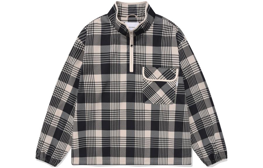 COVERNAT SS23 Plaid Half-Zip Pullover Jacket Unisex - Gray. CO2301JK08CK