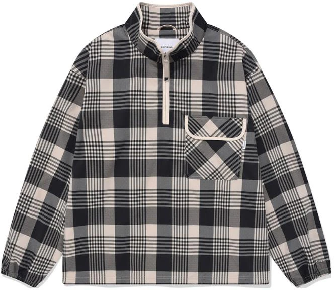 covernat-ss-23-plaid-half-zip-pullover-jacket-unisex-gray-co-2301-jk-08-ck