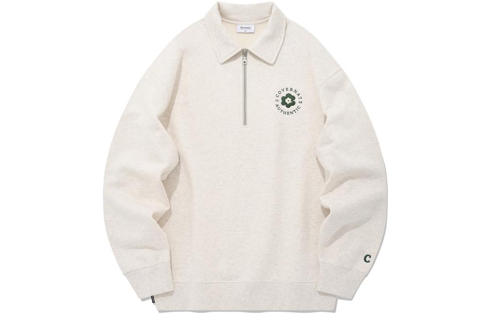 COVERNAT SS23 Trefoil Half-Zip Pullover Sweatshirt Unisex Oatmeal Color CO2301CR12OT