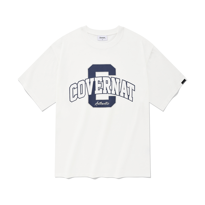 COVERNAT SS23 White Arched Logo Casual Loose-Fit Unisex Short-Sleeve T-Shirt CO2302ST05WH
