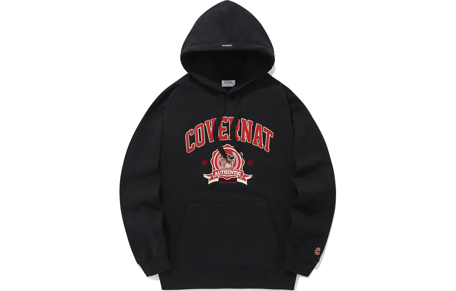 COVERNAT SS24 Border Collie Badge Hoodie Black ( Oversized Fit) CO2401HD07BK