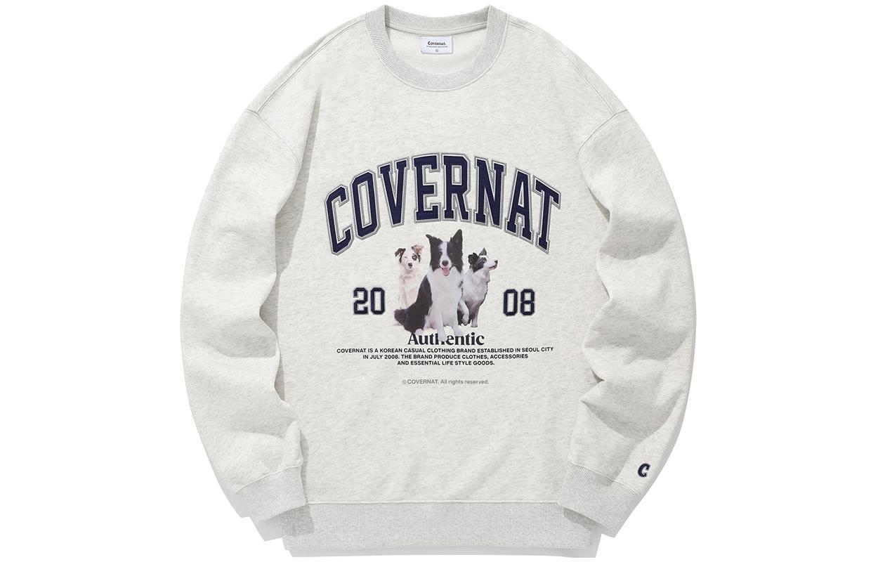 COVERNAT SS24 Border Collie Graphic Crewneck Oversized Sweatshirt Oatmeal Mens. CO2401CR13OT