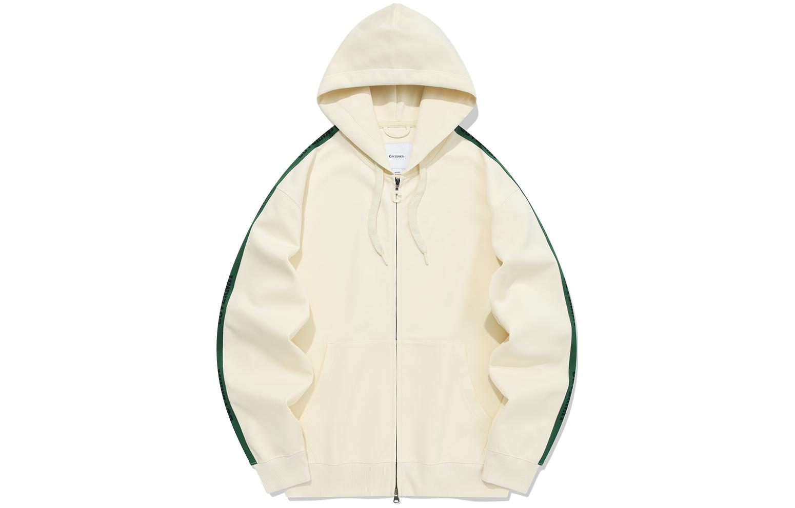 COVERNAT SS24 Cream Logo Hooded Double-Zip Hoodie . CO2401HZ04CM