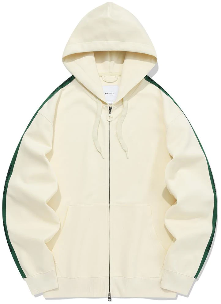 covernat-ss-24-cream-logo-hooded-double-zip-hoodie-co-2401-hz-04-cm