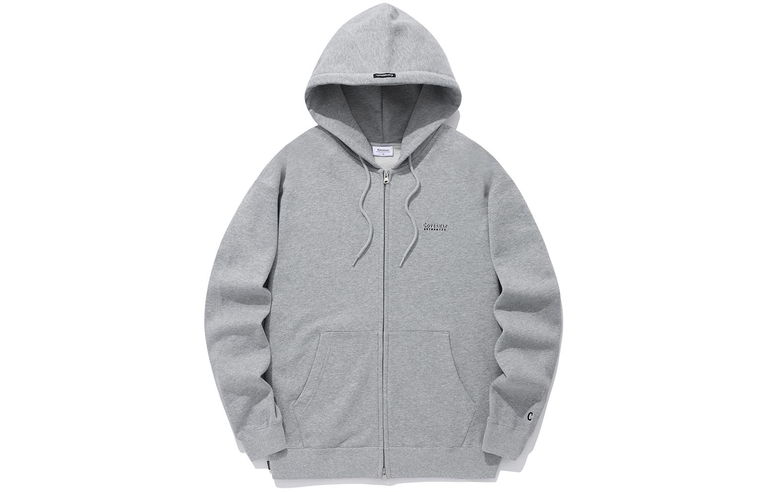 COVERNAT SS24 Embroidered Logo Zip-Up Hoodie Grey (). CO2401HZ01MG
