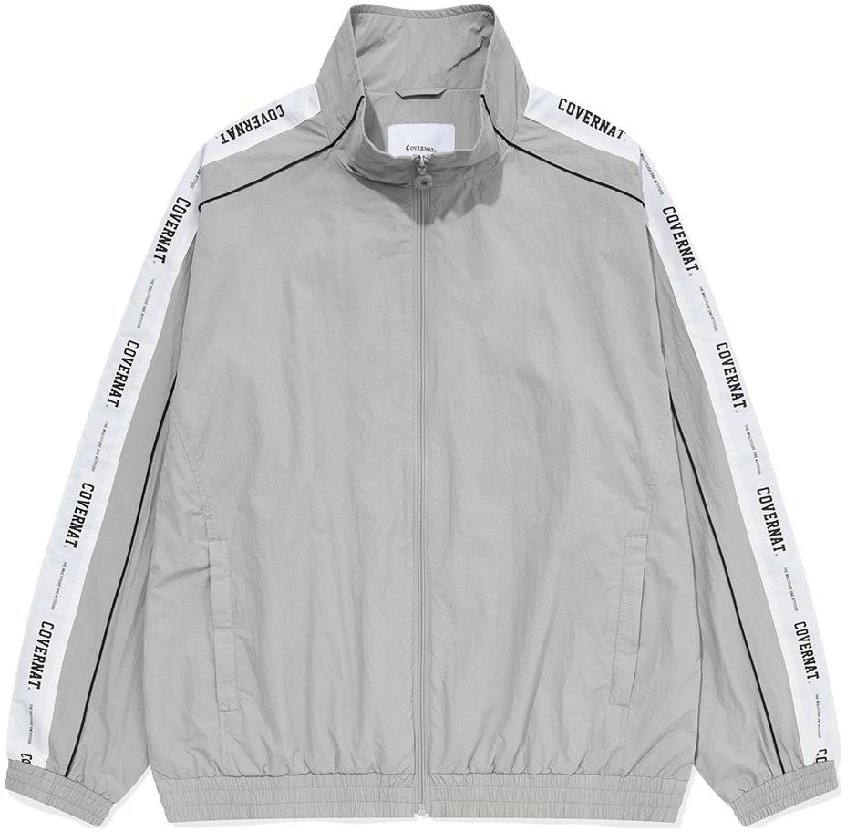 covernat-ss-24-gray-jacket-with-color-tape-trim-and-logo-print-co-2401-jk-03-gr