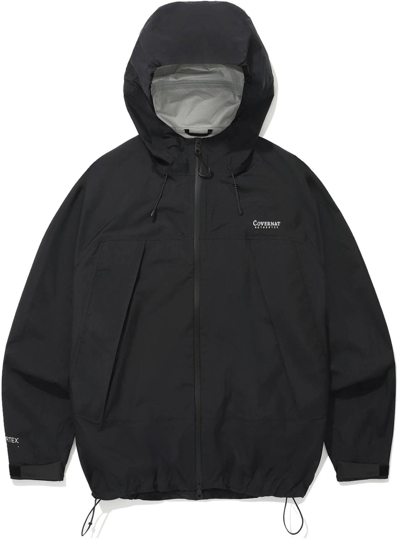 covernat-ss-24-logo-drawstring-hem-hooded-jacket-unisex-black-co-2401-jk-21-bk