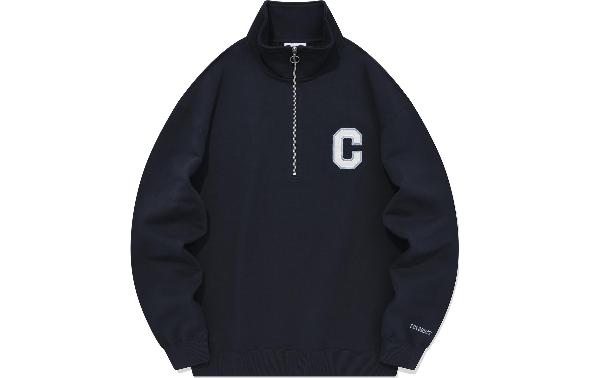 COVERNAT SS24 Logo Half-Zip Oversized Long-Sleeve Sweatshirt Navy Unisex CO2401CR07NA