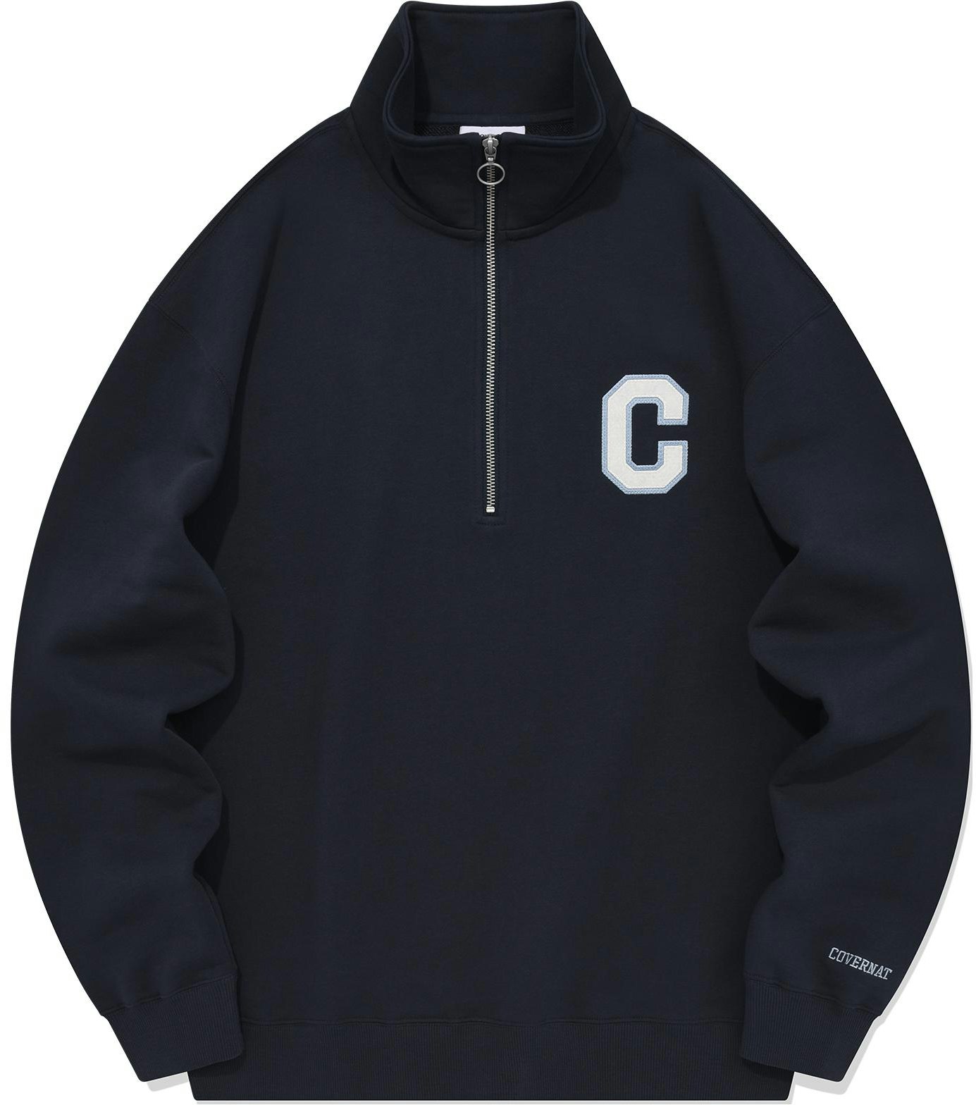 covernat-ss-24-logo-half-zip-oversized-long-sleeve-sweatshirt-navy-unisex-co-2401-cr-07-na