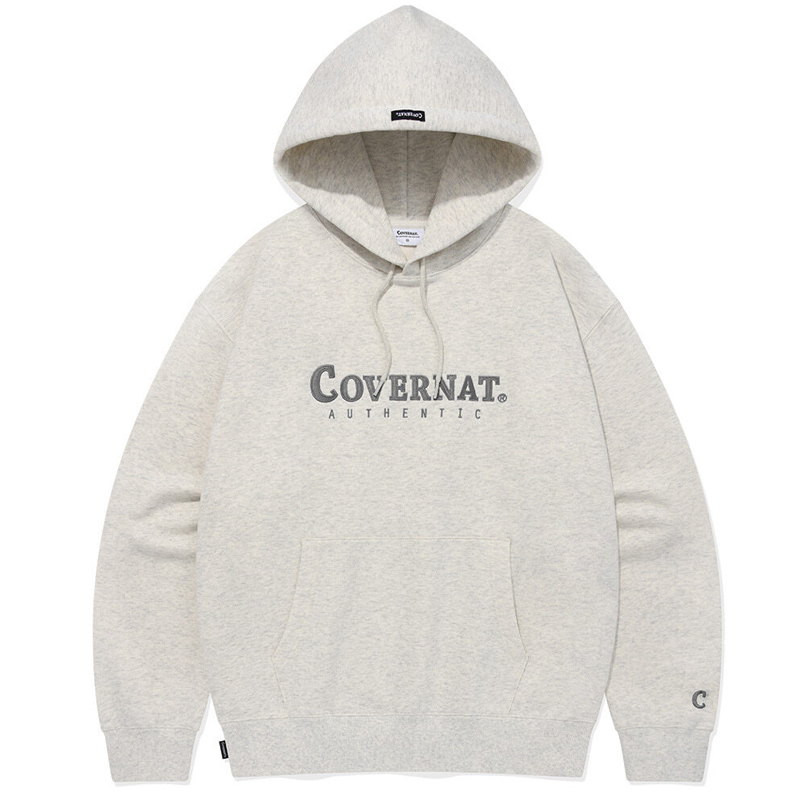 COVERNAT SS24 Logo Hoodie with Kangaroo Pocket Unisex - Oatmeal Color. CO2401HD09OT