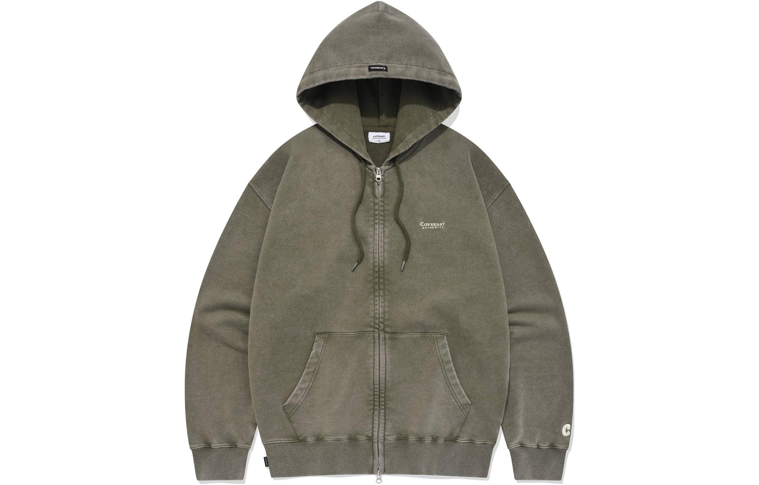 COVERNAT SS24 Logo Hoodie Zip-Up Unisex Khaki CO2401HZ10KH