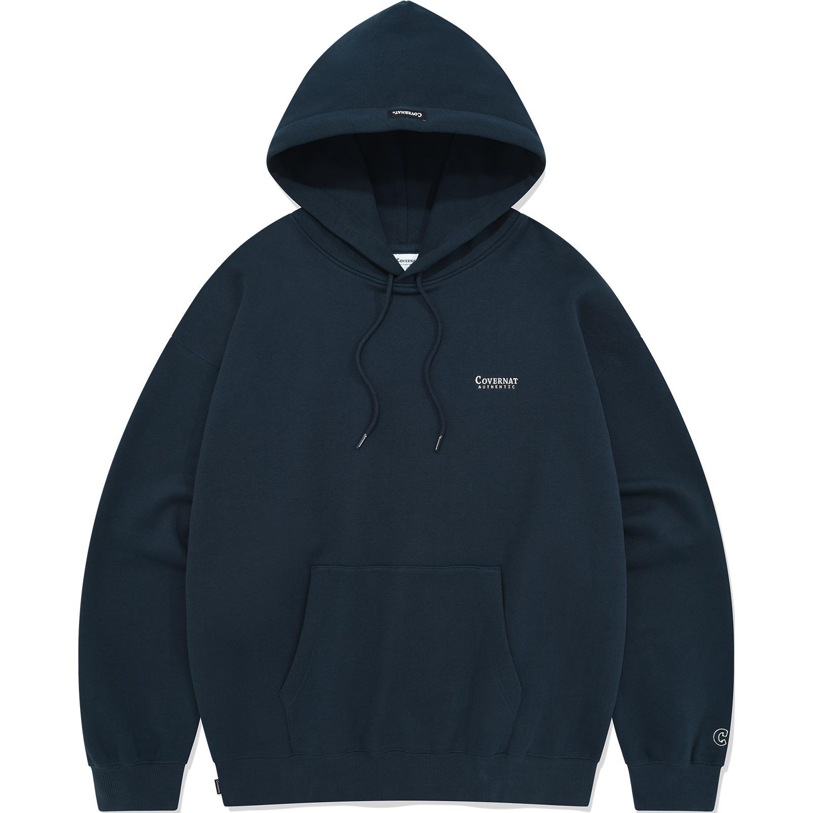 COVERNAT SS24 Navy Blue Unisex Hoodie with Chest Logo. CO2401HD10NA