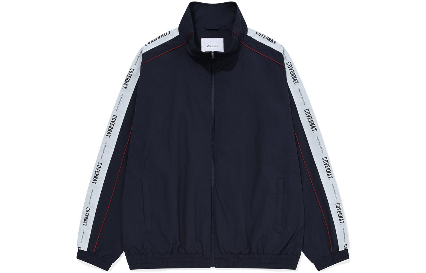 COVERNAT SS24 Navy Long Sleeve Jacket with Color Tape Trim and Logo Print. CO2401JK03NA