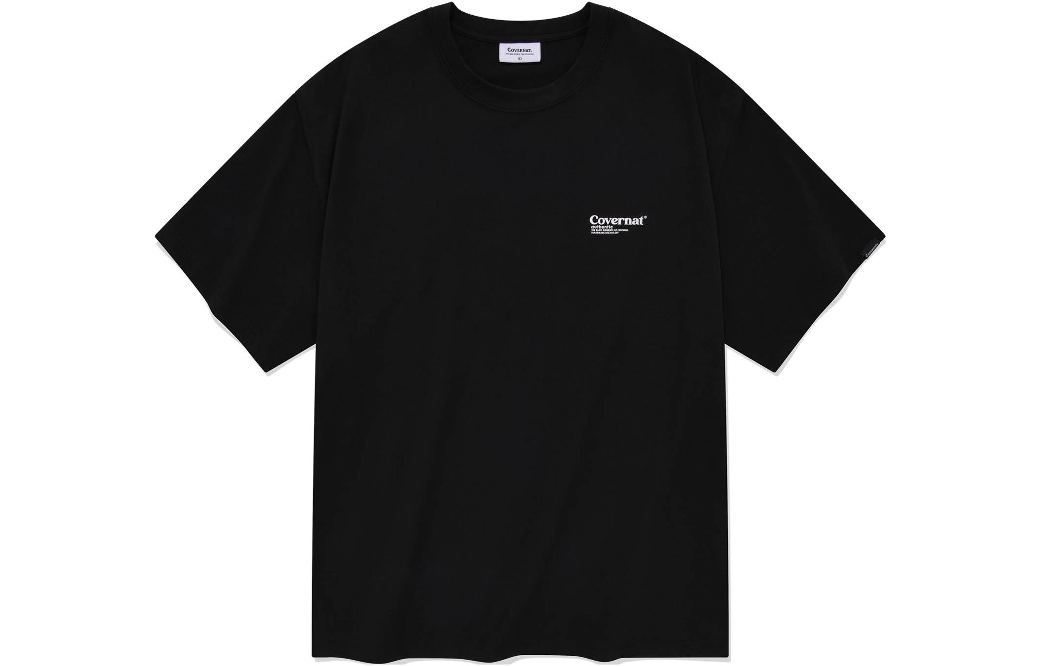 COVERNAT SS24 Vintage Washed Relaxed Fit Black Logo T-Shirt for Men CO2402ST32BK