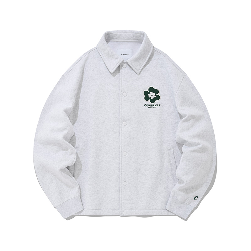 COVERNAT Trefoil Snap Button Polo Jacket Unisex in Light Gray CO2203JK41HG