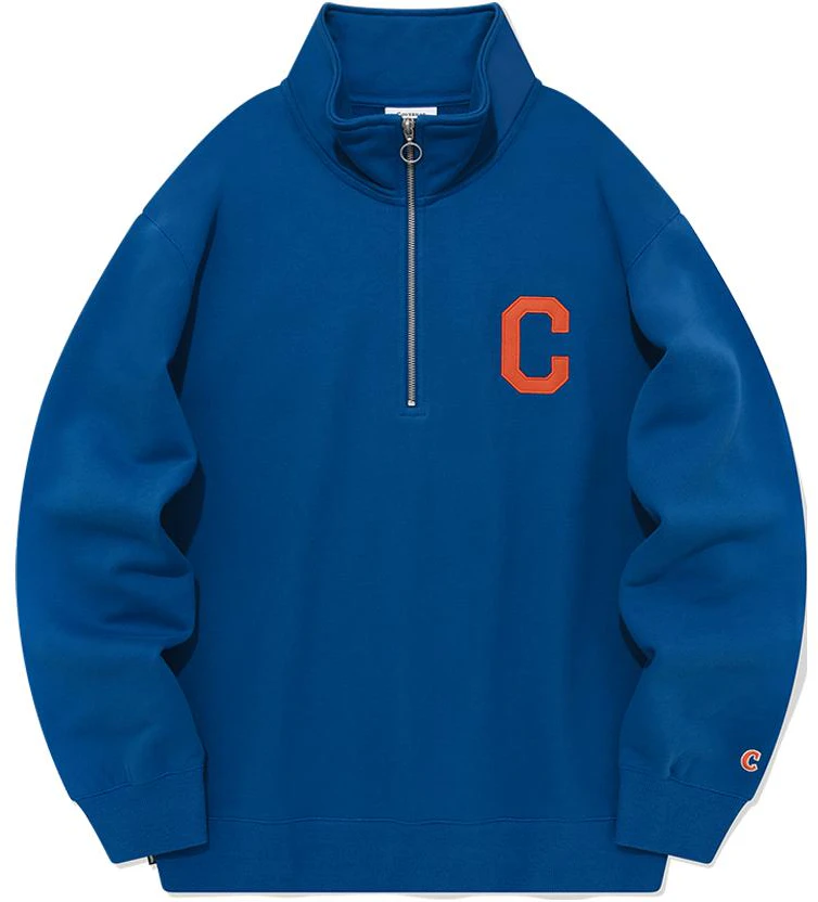 covernat-unisex-blue-pullover-sweatshirt-with-lettering-and-stand-collar-co-2303-cr-13-bl