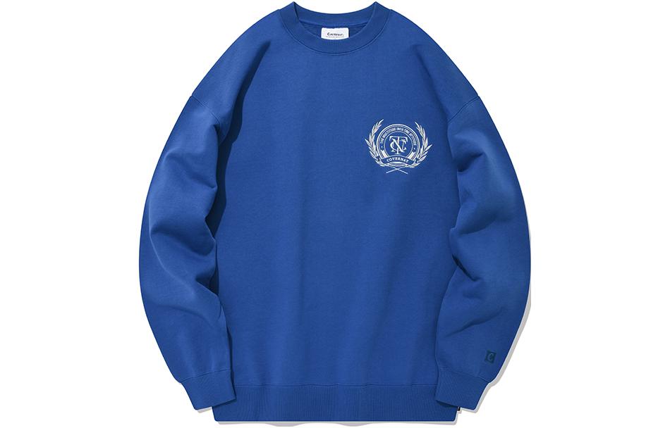 COVERNAT Unisex Loose Fit Badge Crewneck Pullover Sweatshirt Blue CO2201CR05BL